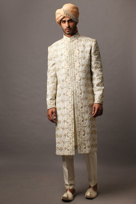 Picture of Cream embroidered sherwani