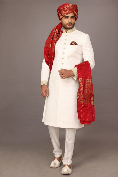 Picture of White embellished sherwani