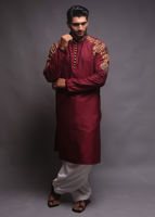 Picture of Maroon cotton silk kurta