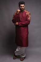 Picture of Maroon cotton silk kurta