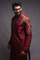 Picture of Maroon cotton silk kurta