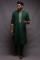Picture of Green cotton silk kurta pajama