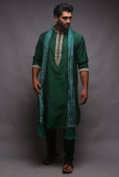 Picture of Green cotton silk kurta pajama