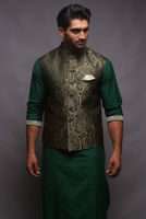 Picture of Green cotton silk kurta pajama