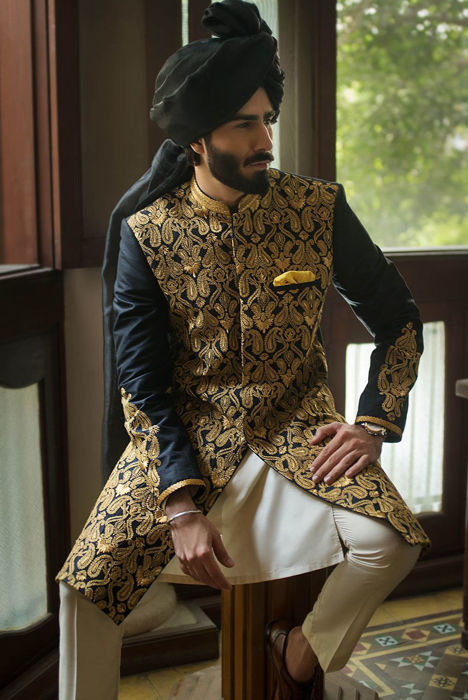 Black embroidered sherwani